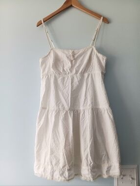 GapBody White Lace Textured Cotton Tiered Dress Button Front Cottagecore L